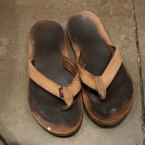 Rainbow Men's Brown Leather Flip-Flop Sandals with Tan Straps